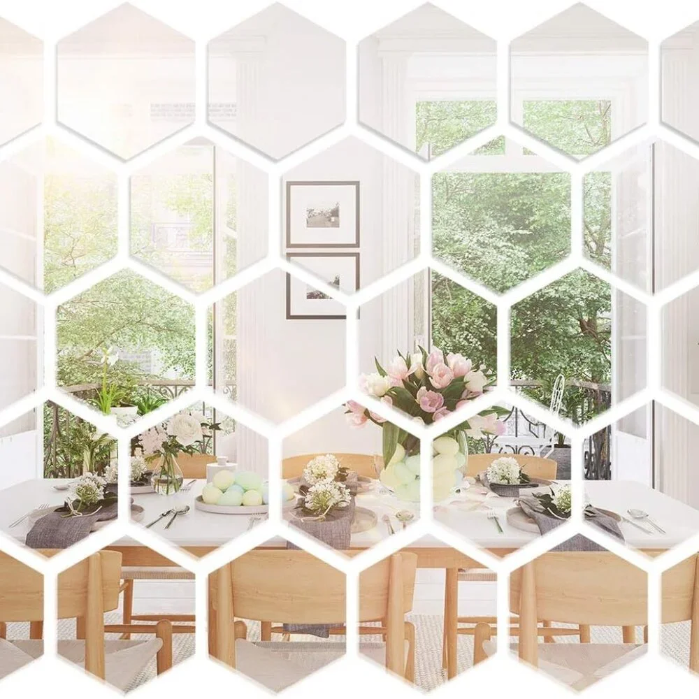 Self-Adhesive Hexagon Mirror Wall Decals - 32 Pcs for Modern Home Transformation